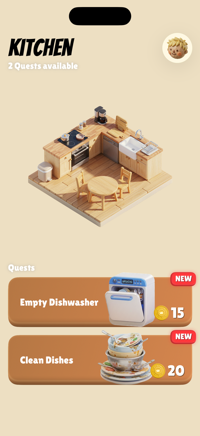 Kitchen room with quest cards